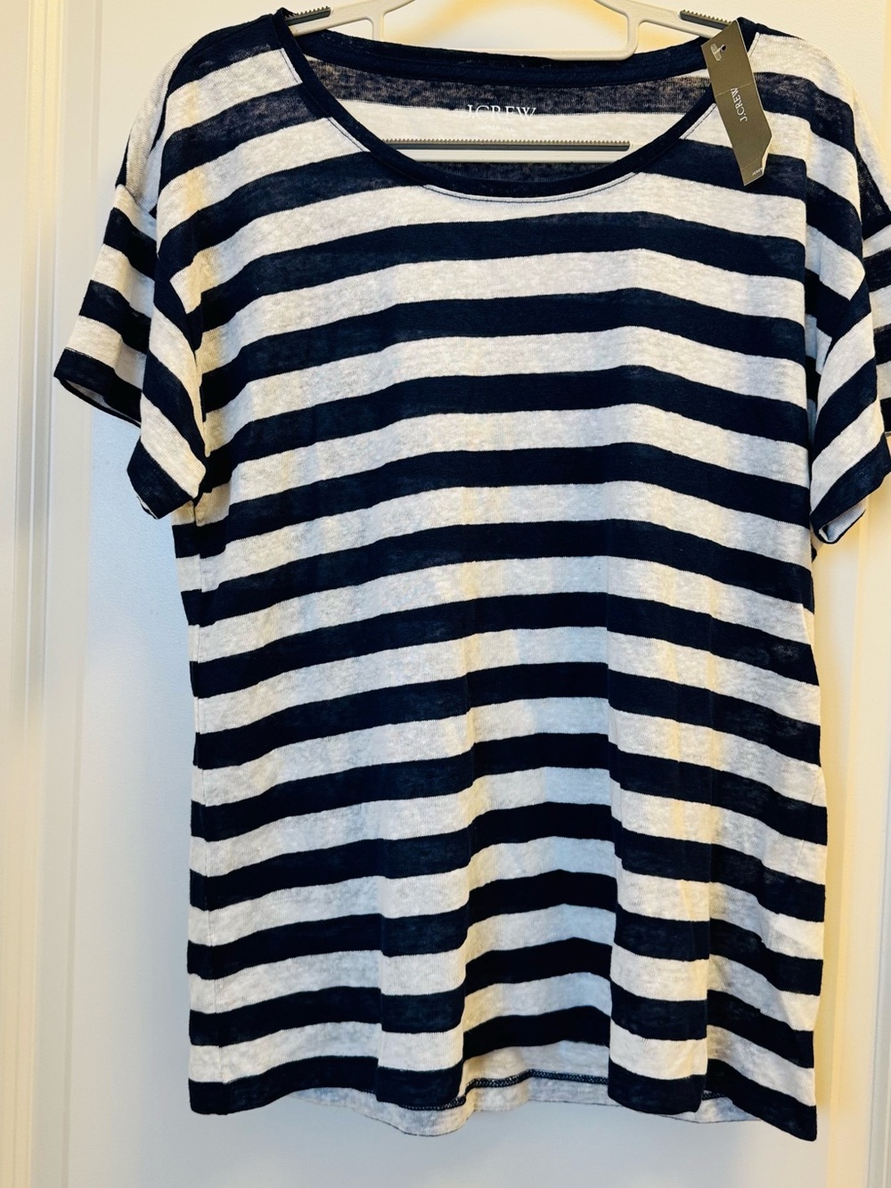 J. Crew Navy and White Striped Linen Short Sleeve Tee NWT